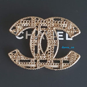 Chanel Tweed Chain Brooch, Light Gold.